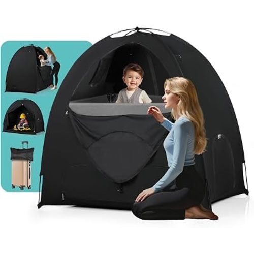Blackout Tent for Pack and Play - Sleep Pod with Light-Blocking - Portable Pack N Play Blackout Cover for Travel Crib/Mini Crib/Palyards