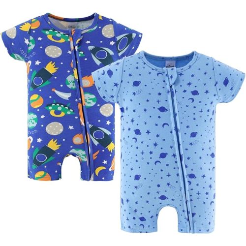 The Peanutshell Baby Boy Rompers 2 Pack - 100% Cotton Clothes, Rompers for Newborn, Infant, and Baby Boy - Space