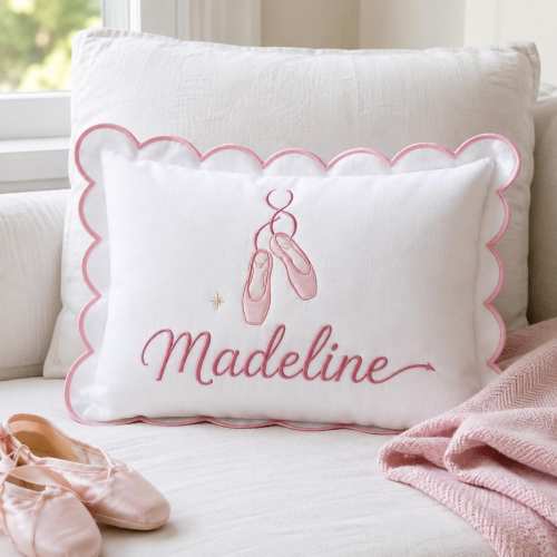 Personalized Ballerina Name Pillow, Embroidered Ballet Slippers Pillow, Custom Girl Nursery Decor,Scalloped Pillow, Dancer Gift Dancing Love