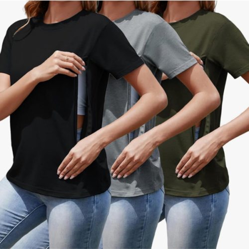 Women's 3 Pack Nursing Tops for Breastfeeding with Hidden Zippers Loose Fit Maternity Shirts