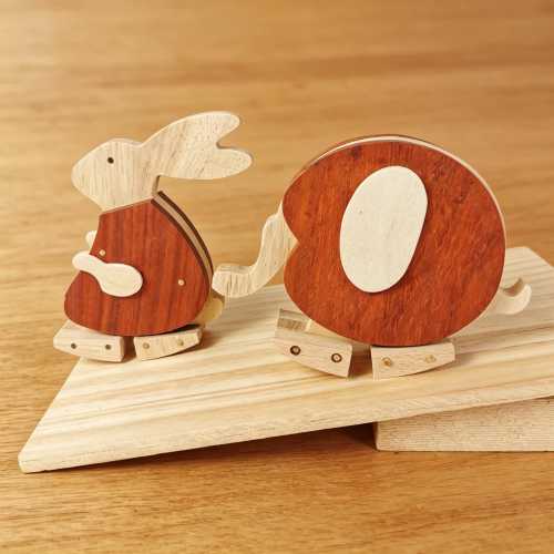 Handmade wooden walking rabbit toy, self-propelled downhill wooden toy, Montessori blocks, nursery decoration
