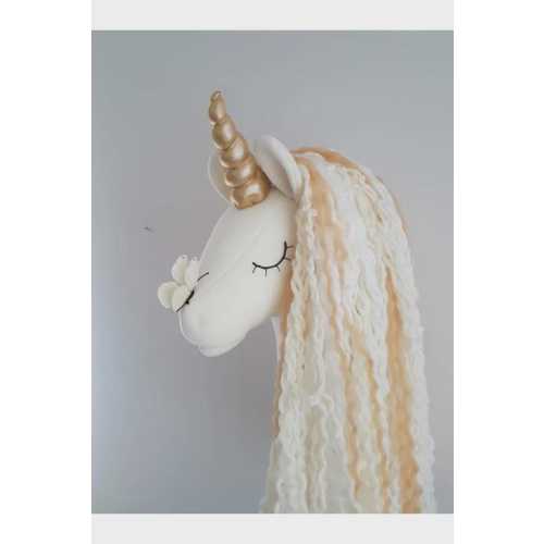 Handmade Cream Unicorn Bust Wall Decor, Children's Room Decoration, Butterfly Accent