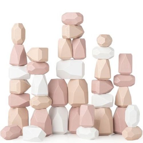 Comfy Cubs Stacking Rocks 36 Pieces, 36 months+, Toddler Stacking Blocks, Wooden Rocks Sensory Toys, Girl Pack
