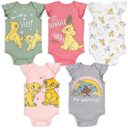 Disney Classics The Aristocats Lion King Winnie the Pooh Pixar Toy Story Baby Girls 5 Pack Bodysuits Newborn to Infant