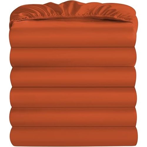 Maple&Stone Twin Fitted Sheet Only - Bulk Pack of 6 Bottom Sheets - Premium Soft & Breathable, Brushed Microfiber Fabric for Twin Size, Burnt Orange
