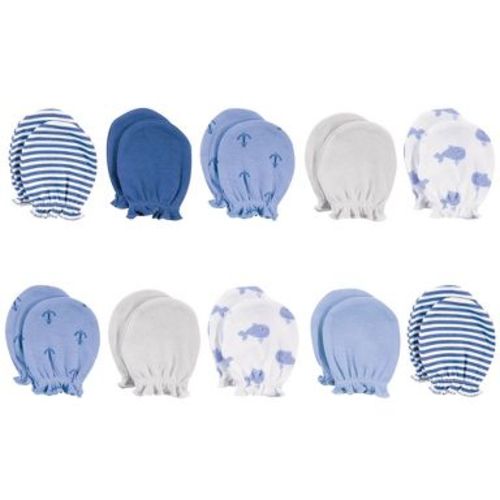 Hudson Baby Infant Boy Cotton Scratch Mittens, Blue Whale, 0-6 Months