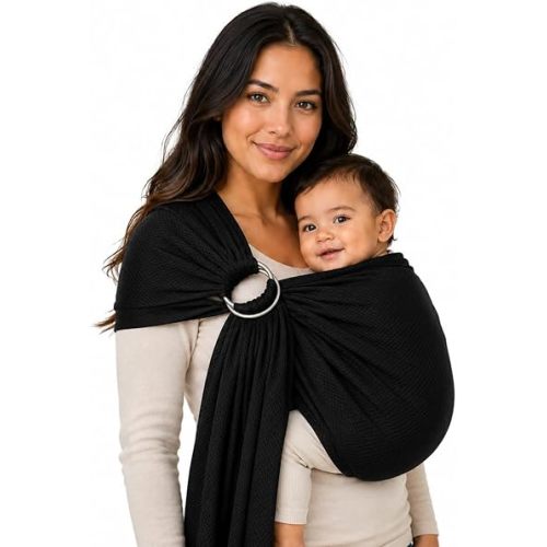 Baby Water Ring Sling Carrier | Lightweight Breathable Mesh Baby Wrap for Infant, Newborn, Kids and Toddlers | Perfect for Summer, Swimming, Pool, Beach | Great for Dad Too Pure Black