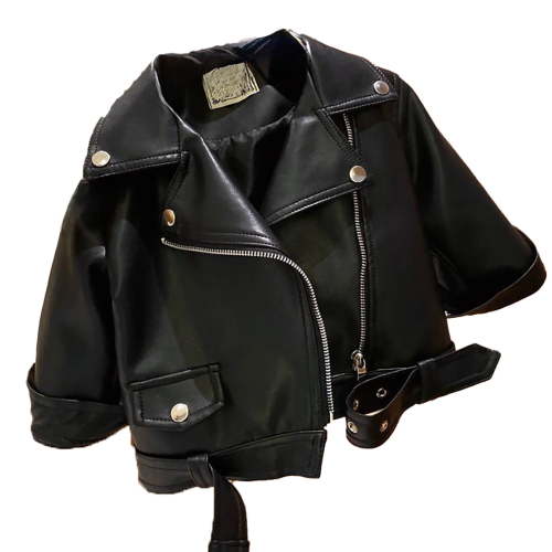 Girls Leather Jacket Zip Up Solid Color Faux Leather Kids Motorcycle Jacket for Toddler 18-24 Months