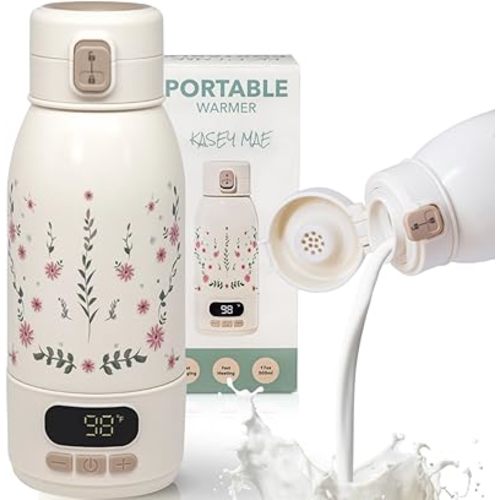 Portable Bottle Warmer for Travel & Night Feeds, Floral Design - Fast 3-Minute Heating, USB Rechargeable, On-The-Go Milk Warmer for Baby - 17oz
