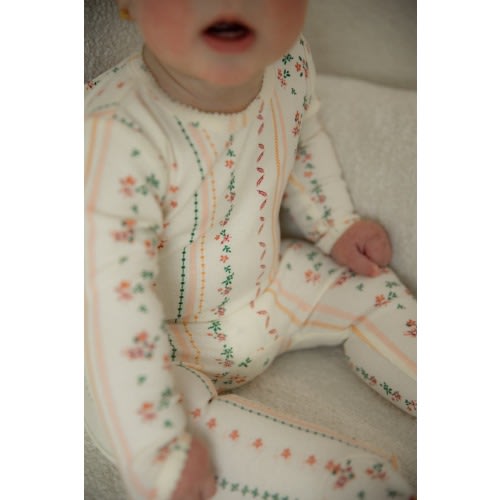 Girl Floral Cotton Rib Long Sleeve Snap Back Romper