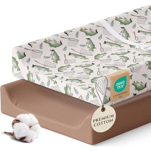 Pobi Baby Changing Pad Cover for Boys, Soft Cotton Blend (Gone Fishing) | Diaper Changing Table Cover, Premium Cotton Blend, 16x32 Standard Pads, Soft, Breathable, Snug, Safe, Newborn, Machine Wash