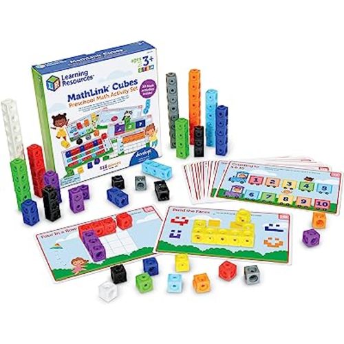 Learning Resources MathLink Cubes Preschool Math Activity Set - Classroom Must Haves, Teacher School Supplies, Toddler Montessori Toys,Building Blocks, Math Manipulatives, Homeschool Games