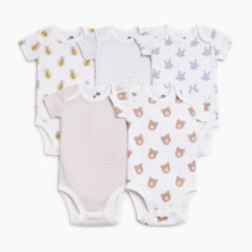 Small Story 5 Pack Printed Short Sleeve Bodysuits - Baby Animals, 0-3 M