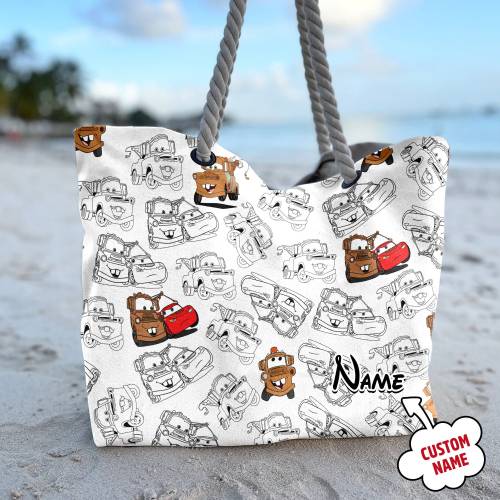 Personalized Lightning McQueen Master Beach Bag, Cars Tow Truck Tote Bag, Cars Animated Movie Bag, Summer Vacation Gift For Mom, Daughter