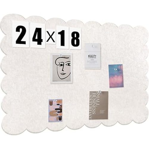 Mooliwe Scalloped Felt Bulletin Board 24 x 18 Inches Foldable Camel Pin Cork Board Alternative for Wall, 2' x 1.5' Trifold Picture Vision Self Adhesive Bulletin Decorative