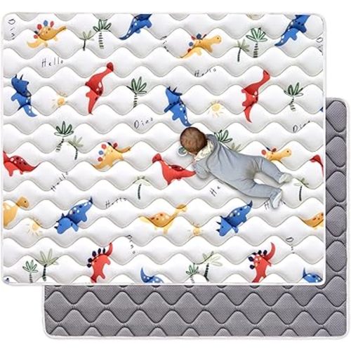 Odorless Premium Foam Baby Play Mat 75" x 59", Soft Microfiber Fabric Crawling Mat for Floor- Comfortable and Hypoallergenic, Non-Slip Cushioned Floor Playpen mat for Infants,Babies,Toddlers
