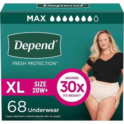 Depend Fresh Protection Adult Diapers, Incontinence & Postpartum Bladder Leak Underwear for Women, Disposable, Maximum, Extra-Large, Blush, 68 Count (2 Packs of 34), Packaging May Vary