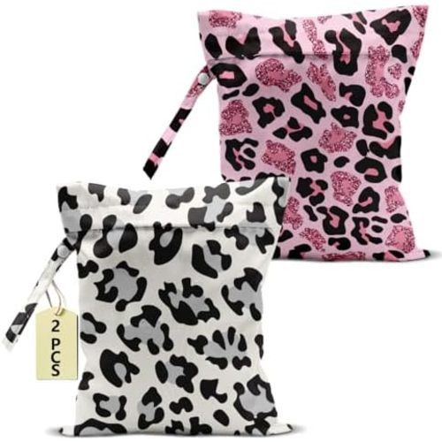 2Pcs Leopard Print Wet Bags, Wet Dry Bag Reusable Zipper Pouch for Swimsuit, Diapers, Travel, Pool, Beach, Dirty Yoga Gym Clothes, Toiletries, Waterproof Birthday Christmas Gifts
