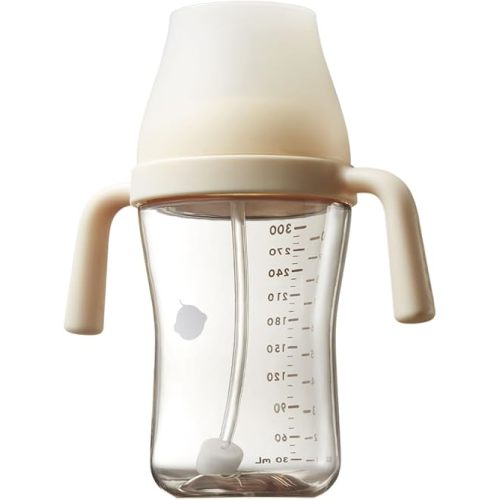 bc babycare Sippy Cup Learner for 6+ Month Old with Nipples & Handles, Spill Proof Sippy Cup, Weighted Straw Toddler Cups, Anti-Choking Baby Cups 1 Pack,Beige