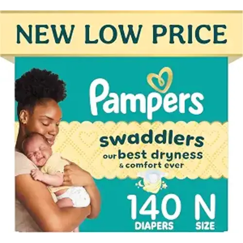 Pampers Swaddlers Diapers, Size 0 (up to 10 lbs), 140 Count, Hypoallergenic, Absorbent, Keeps Baby Dry and Comfortable, Skin Safe Disposable Newborn Baby Diaper