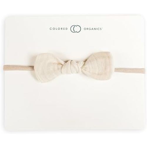 Colored Organics Baby Organic Cotton Dainty Bow Headband - Infant Girls - Natural Muslin