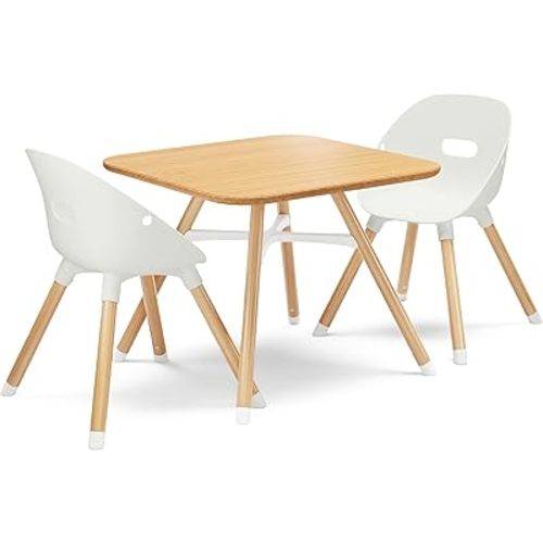 Lalo The Play Kit - Kids Table & Chairs Set with Sustainably Sourced Wood Table & 2 Non-Toxic Bucket Seat Chairs - Safe & Comfortable - Natural/Coconut