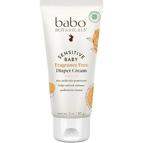 Babo Botanicals Sensitive Baby Fragrance-Free Diaper Cream - 25% Natural Zinc Oxide - Calendula, Shea & Cocoa Butter - EWG Verified - Vegan- From birth on