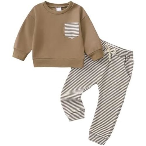 Rosibel Toddler Baby Boy Clothes Outfits Long Sleeve Stripes Sweatshirt and Pants Infant Fall Winter Sweatsuit Set