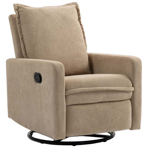 Leumius Swivel Rocking Chair,Manual Upholstered Glider Recliner Rocking Chair for Nursery and Living Room,Camel