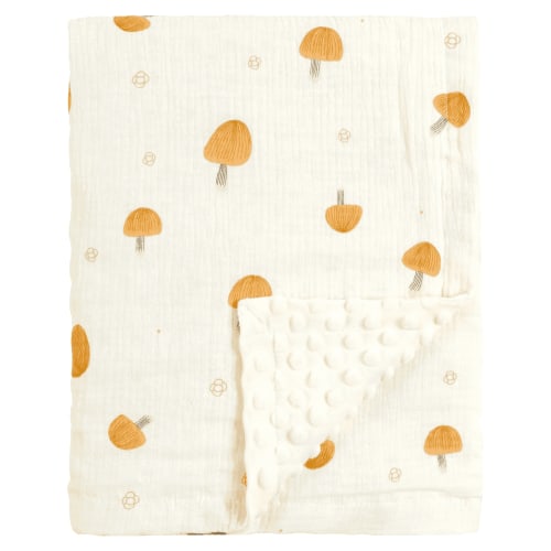 CREVENT Cozy Plush Cute Yellow Mushroom Muslin Cotton Minky Baby Receiving Blanket