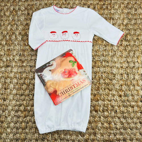 Smocked Santa Christmas Layette Gown- Baby Boy – Pleats and Stitches