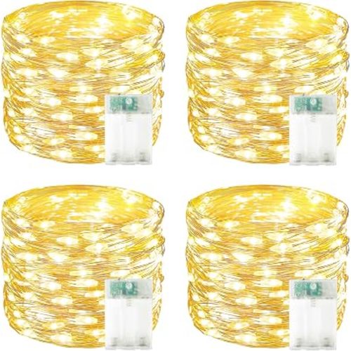 4 Pack 60 LED Fairy Lights Battery Operated with Timer, 20FT Waterproof String Lights Indoor Outdoor, Cuttable Battery Light for Home Bedroom Wedding DIY Centerpiece Christmas Decorations (Warm White)