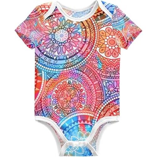 Aflyko Unisex Baby Bodysuit Hippie Mandala Floral Newborn Short Sleeve Baby Clothes