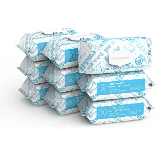 Amazon Elements Baby Wipes, Unscented, White 810 Count, 80 Count (Pack of 9) (Previously 720 Count)