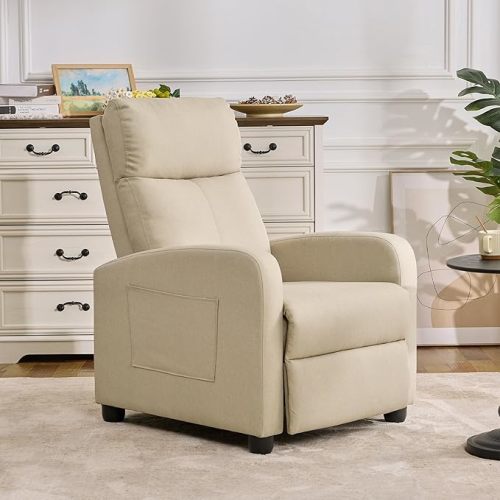 Recliner Chair for Living Room, Modern Adjustable Home Theater Seating Single Sofa Manual Push Back Armchair with Soft Linen Upholstery & High Backrest for Small Spaces, Linen-Gray