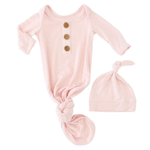 Solid Blush Bamboo Baby Knot Gown & Hat