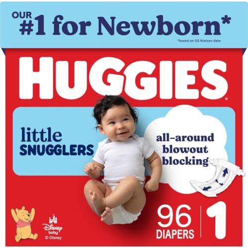 Huggies Little Snugglers Diapers Size 1, 96 Count | Blowout Protection, Leakproof Protection, Luxury Softness, FastAbsorb System, Hypoallergenic, Fragrance Free