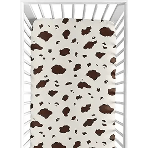 Sweet Jojo Designs Fitted Baby Crib Sheets (Cow Print) for Boys or Girls, Infant Nursery, Toddler Room - Standard Size (Brown & Off White for the Western, Cowboy, Southern Charm, Wild West Collection)