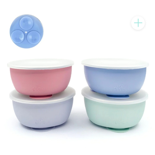 Stainless Steel Bowl with Silicone Suction Sleeve + Lids