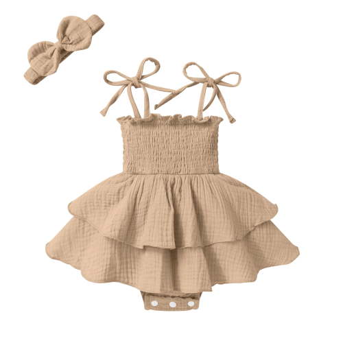 Younger Tree Baby Romper Dress Infant Summer Sleeveless Bodysuit Jumpsuit Outfits with Headband for 12-18 Months