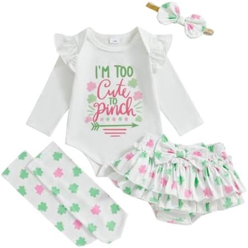 BeQeuewll Newborn Baby Girl Christmas Outfit 1st Christmas Clothes Long Sleeve Romper+Bloomers Tutu Skirt+Socks+Headband 4Pcs