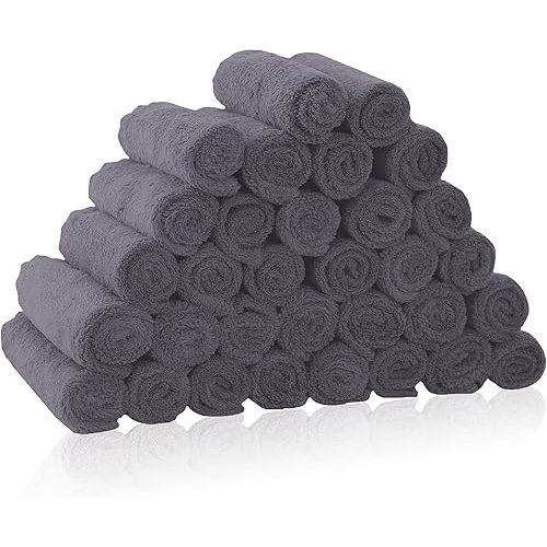32 Pack Baby Washcloths - Luxury Coral Fleece - Extra Absorbent and Soft Wash Clothes for Newborns, Infants and Toddlers - Suitable for Sensitive Skin and New Born - Baby Shower - Grey, 10x10 Inch