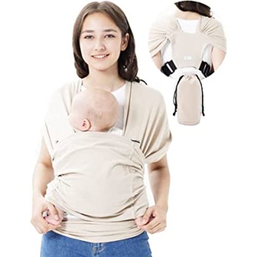 Hilabab Baby wrap Carrier,Softness Organic Cotton,Breathable Adjustable Strap Baby Hold Carrier for Newborn Up to 40 lbs (Beige)
