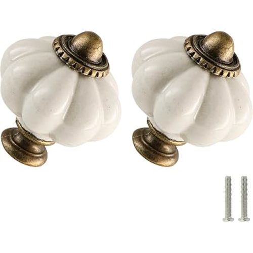 6pcs Ceramic Pumpkin Knobs - Antique White