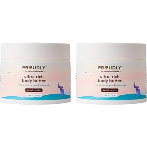 PROUDLY Baby Body Butter with Shea Butter & Argan Oil — Deep Moisture for Newborns, Infants & Toddlers, Dry & Sensitive Skin, Sweet Vanilla Scent, EWG Verified, 4.4 oz (2 Pack)
