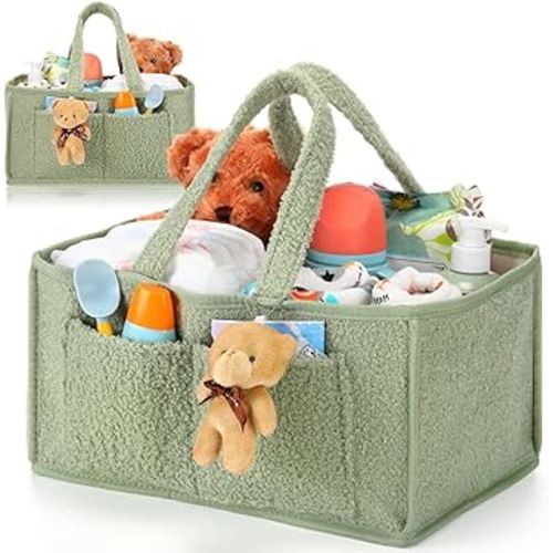 2 Pcs Large Baby Diaper Caddy Organizers Christmas Gift Bags Nursery Diaper Storage Bin with Handle Doll Ornament for Holiday Favor Changing Table Car New Mom(Green)