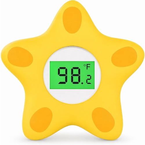MIEDECDEL Baby Bath Thermometer for Infant & Toddler,Floating Digital Water Temperature Thermometer with 3-Color LED Backlight, Instant Accurate Reading,Baby Bath Toy,Hot & Cold Alert（Yellow starfish）