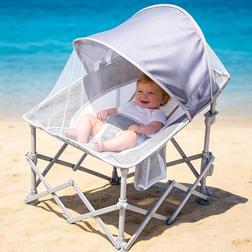 EAST OAK Foldable Baby Beach Chair with Canopy and Mosquito Net for Outdoor