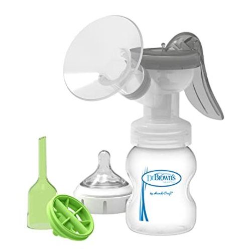 Dr. Brown’s Manual Breast Pump with SoftShape 100% Silicone Shield (B, 25mm flange) & Anti-Colic Options+ Wide-Neck Baby Bottle 5 oz/150 mL, with Level 1 Slow Flow Nipple