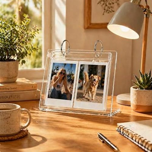 Desktop Small Photo Album, 68 Pockets Acrylic Flip Mini Photo Book for 2x3 inch Polaroid/Fujifilm, Double Sided Tabletop Picture Display suitable for Kpop Photocard/Sports Card/Game Cards